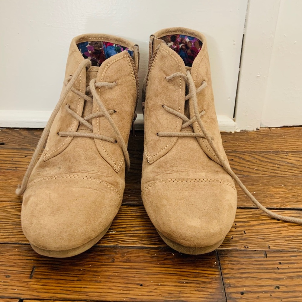 Beige wedge heel boots from target.